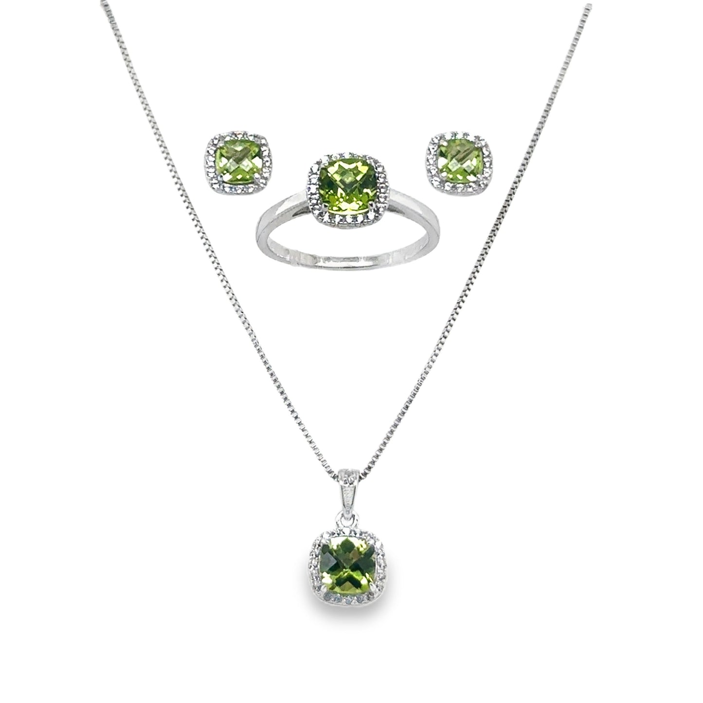 Sterling Silver Earring, Necklace, and Ring Set - August Peridot