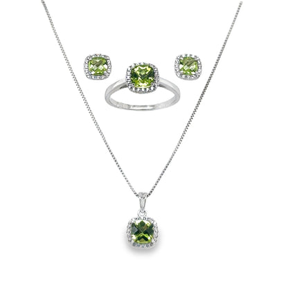Sterling Silver Earring, Necklace, and Ring Set - August Peridot