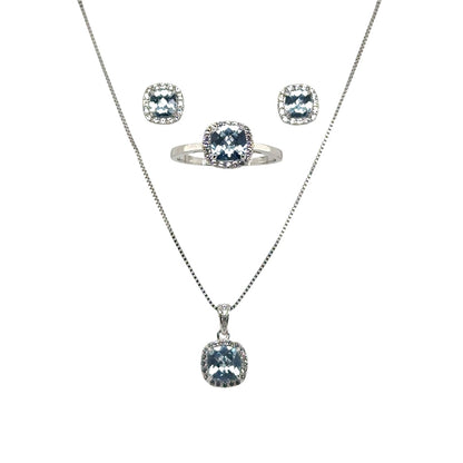 Sterling Silver Earring, Necklace, and Ring Set - December Blue Topaz