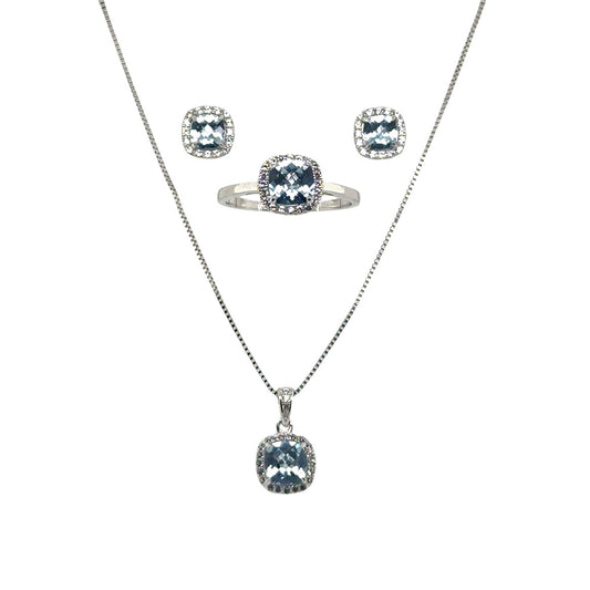 Sterling Silver Earring, Necklace, and Ring Set - December Blue Topaz