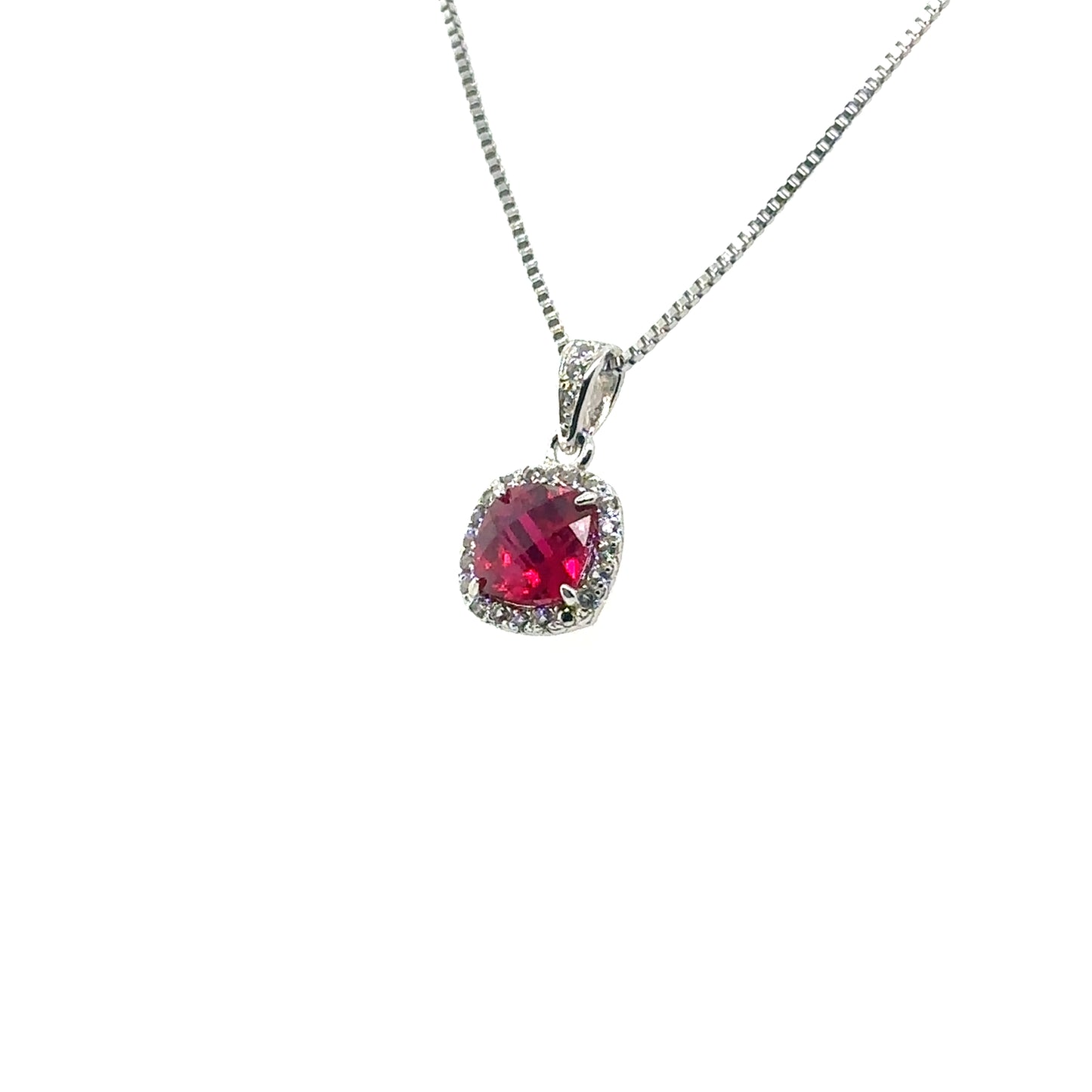 Sterling Silver Earring, Necklace, and Ring Set - July Ruby