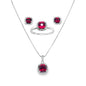 Sterling Silver Earring, Necklace, and Ring Set - July Ruby