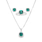 Sterling Silver Earring, Necklace, and Ring Set - May Emerald