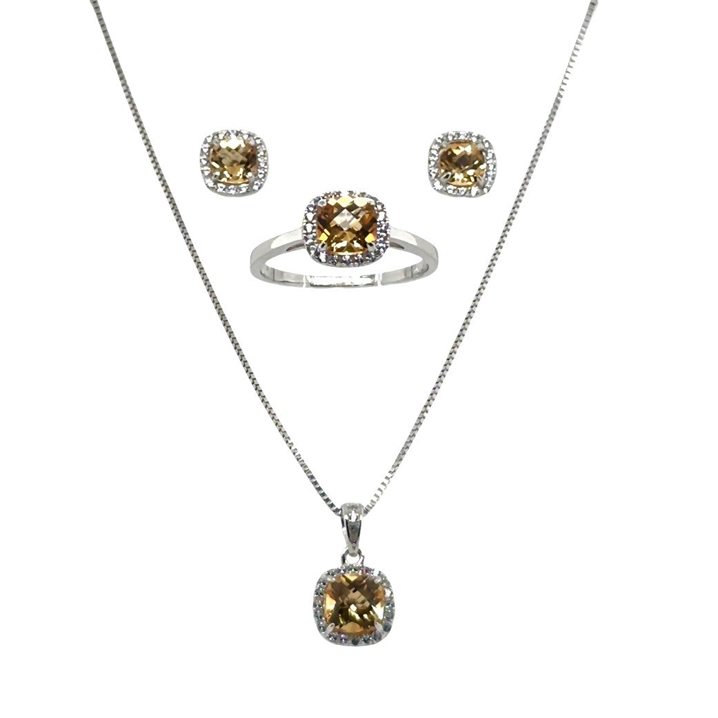 Sterling Silver Earring, Necklace, and Ring Set - November Citrine