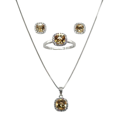 Sterling Silver Earring, Necklace, and Ring Set - November Citrine