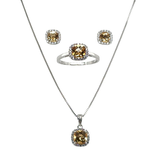 Sterling Silver Earring, Necklace, and Ring Set - November Citrine