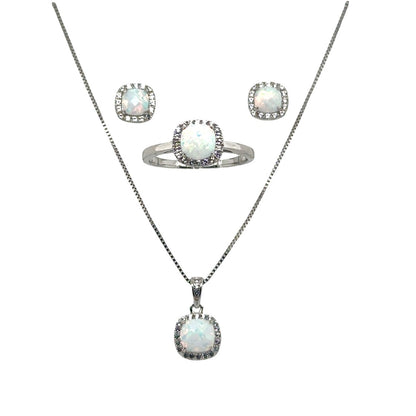 Sterling Silver Earring, Necklace, and Ring Set - October Opal