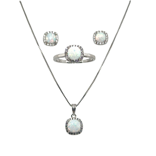 Sterling Silver Earring, Necklace, and Ring Set - October Opal