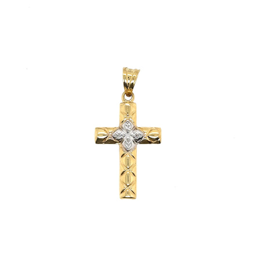 14k Yellow Gold Quilted Cross - General Design Jewelers