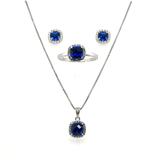 Sterling Silver Earring, Necklace, and Ring Set - September Sapphire